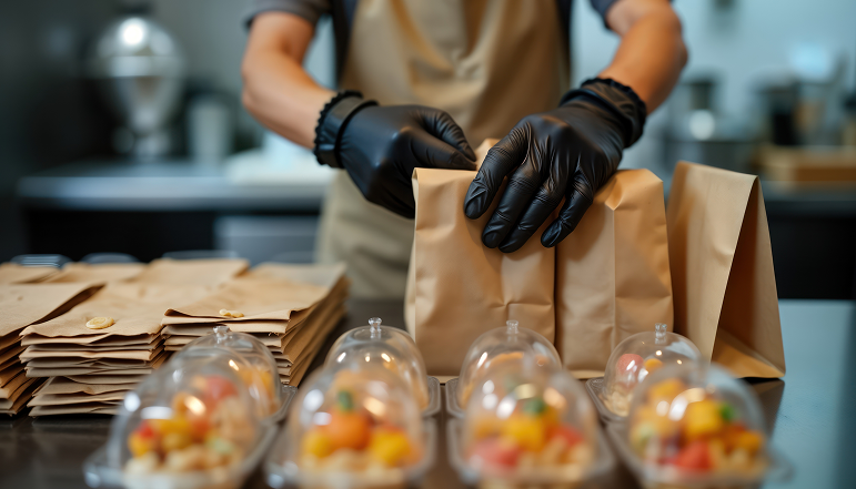 como evitar prejuízos com chargebacks em seu negócio de food delivery. a imagem mostra um funcionário organizando sacolas de delivery para envio